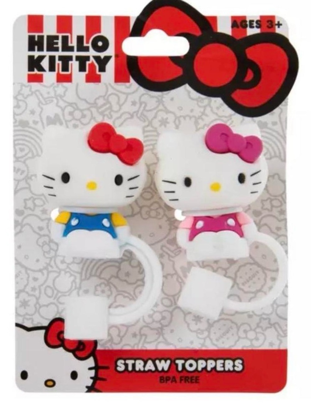 Hello Kitty Straw Toppers - White, Pink & Red